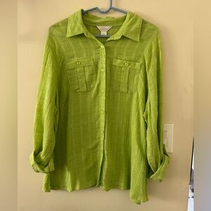 C.J. Banks by Christopher & Banks-{Size 1X}- Green with Silver Button Down Shirt